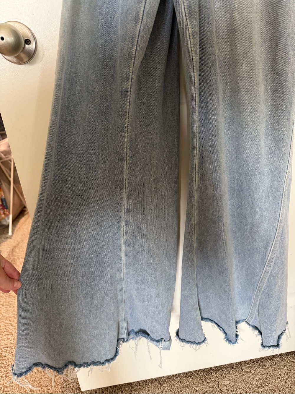 Three Bird Nest Light Blue Denim Flared Overalls - Picture 5 of 7